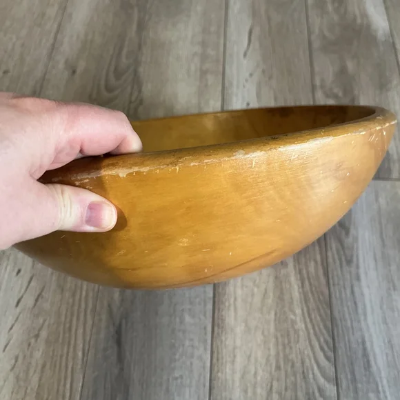 Vintage Farmhouse Primitive Wooden Dough Butter Bowl 12” Rustic Decor Blonde - Picture 2 of 7